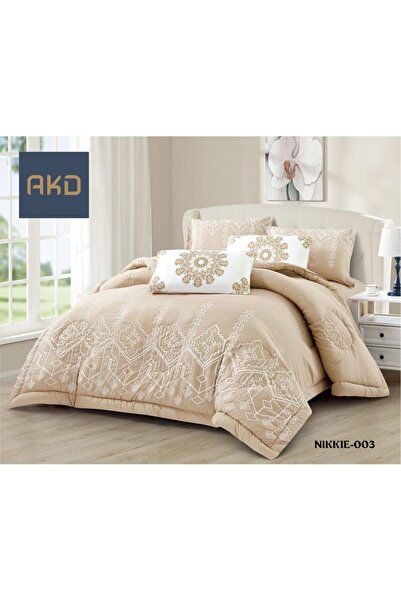 AKD مفرش سرير صيفي مطرز راقي نفرين 6 قطع ملكي