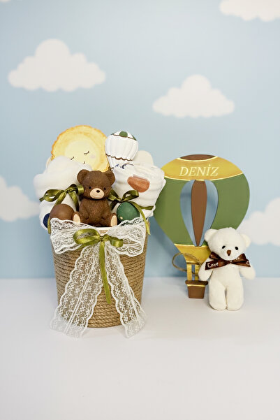 Gia Design YENİ DOĞAN KIZ-ERKEK BEBEK 5'li TEKSTİL HEDİYE SEPETİ-AYICIK VE UÇ...