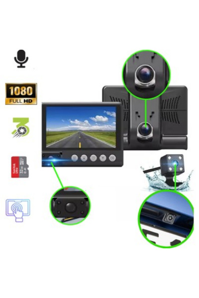 TOPK Araç İçi Kamera Hd 3 Kameralı Wifi,GPS Ve Dokunmatik Özellikli 1080P Ful...