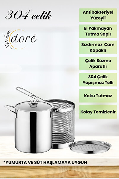 KitchenDORE Paslanmaz Çelik Kızartma Tenceresi ve Haşlama Potu Süt, Makarna, Sebze ve Yumurta Haşlama İçin Uygun