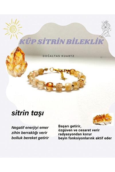 KIRMIZICOSMETİCS Citrine Cube Bracelet. Certified Original Natural Stone