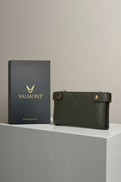 Valmont Özel Kutulu, Fermuarlı, Kartlıklı, Çok Bölmeli Haki Yeşil Şık Deri Ka...