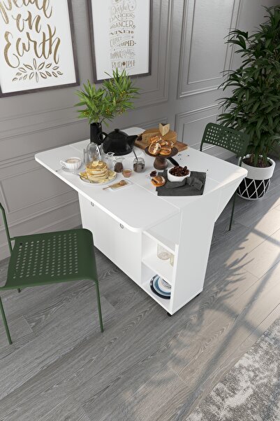 Tasarım Katlanabilir Mutfak Adası & Çok Amaçlı Yemek Masası – Tekerlekli, Dep...