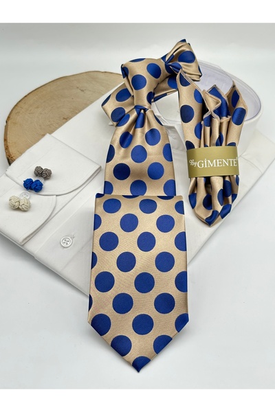 Gutiero Classic Tie with Mink Polka Dot Handkerchief
