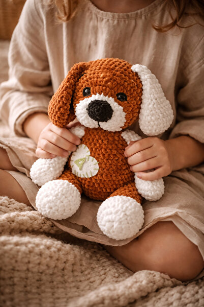 UrazTasarım Kişiye Özel Harf İşlemeli, Amigurumi Oyuncak Köpek, amigurumi uyk...