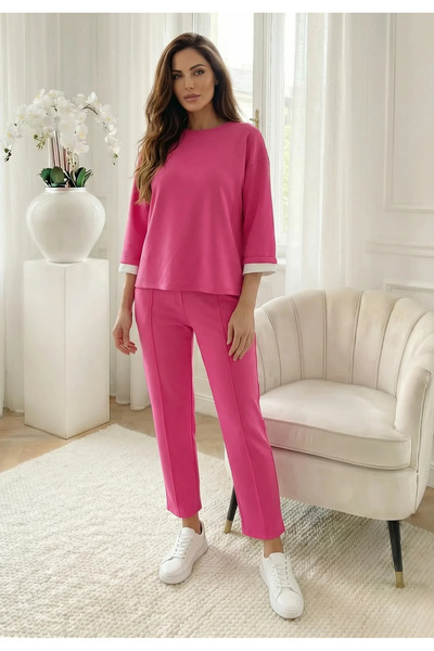 UniqueStore.ro Fuchsia set consisting of blouse with contrasting cuffs and pants