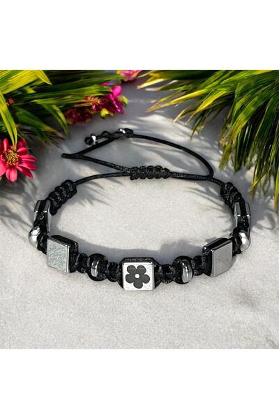 maycollection Forget-Me-Not Flower Hematite Natural Stone Design Bracelet