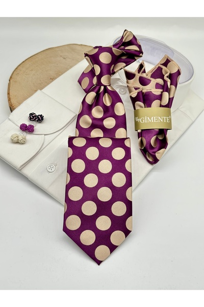 Gutiero Classic Tie with Purple Mink Polka Dot Handkerchief