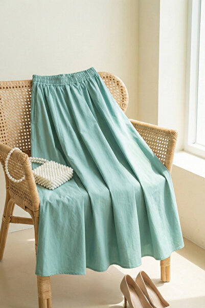 MODAQU Soft Poplin Flared Skirt with Pocket Detail – Çağla Yeşil