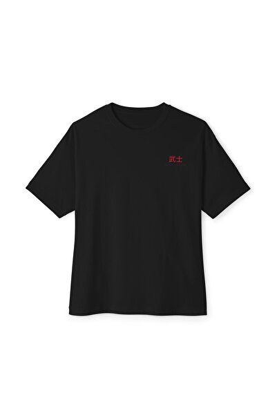 mrmubomen Unisex Back-Printed Oversize Black Samurai Tshirt