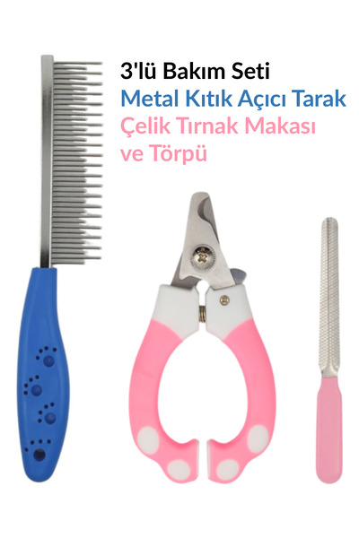 Sevpatik Kedi ve Köpek Metal Tüy Açma Kıtık Açıcı Tarak + Çelik Tırnak Makası...