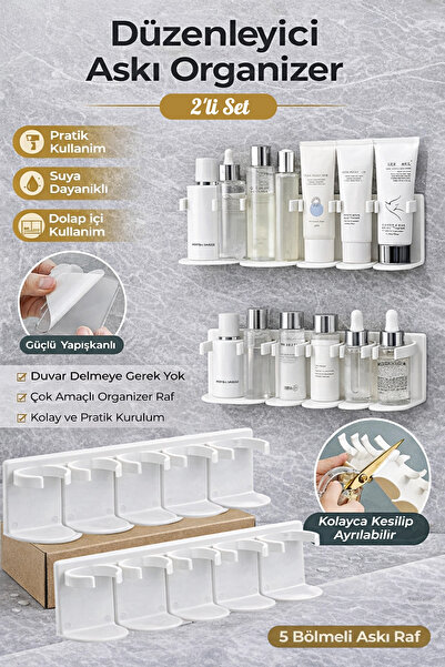 Tilbe Home 2'li Yapışkanlı Kozmetik Düzenleyici Raf Kesilebilir Banyo Dolap İ...