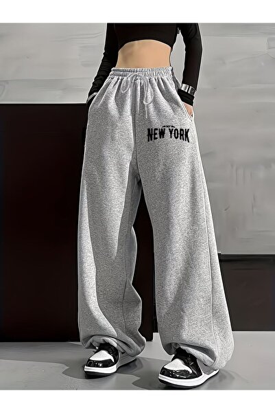 macklin Unisex Ny New York Printed Baggy Cut Wide Leg Sweatpants