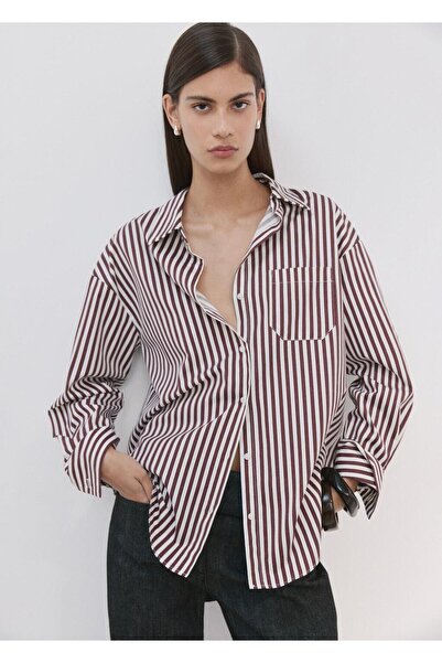 MANGO Woman Çizgili pamuklu gömlek