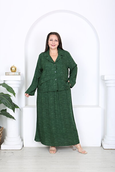 XL Modam SET DE DAMĂ CU JACHETĂ DE IN, FUSTĂ, TOP, MĂRIMI MARI