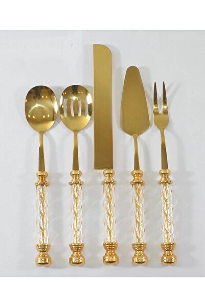 ozbience Stylish Crystal Serving Set, 5 Pieces, Gold Handle, Exquisite and El...