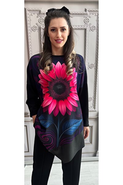 OnlyForYou Oversized cotton blouse/t-shirt with 3D floral print