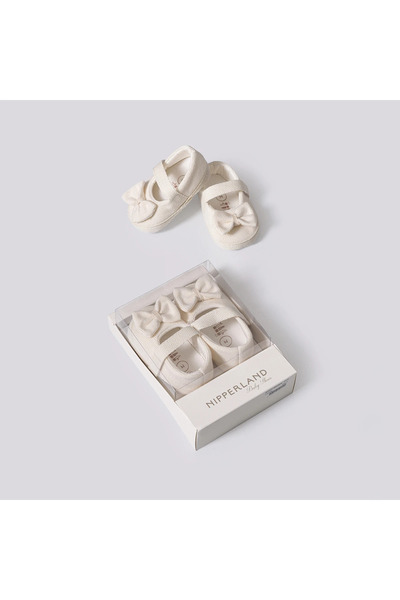 Nipperland %100 Pamuk Astarlı Kız Bebek Babet 0-3 Ay Cırtcırtlı Krem No:17-18-19