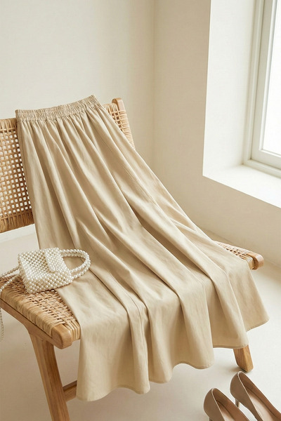 MODAQU Soft Poplin Flared Skirt with Pocket Detail – Yellow