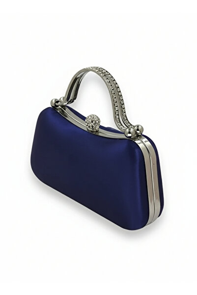 Famels Navy Blue Satin Evening Dress Bag with Zircon Stones, Evening Dress Ba...