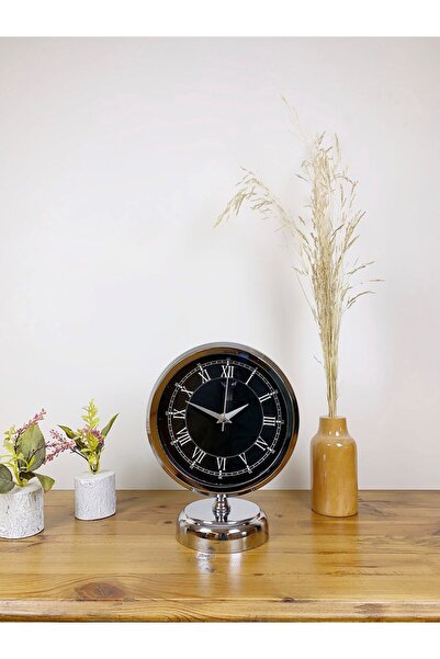 HvT Krom Metal Siyah Retro Masa Saati 25×20 cm