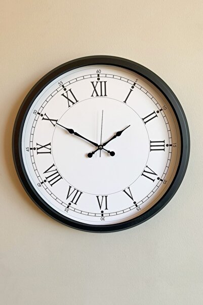 Nemere ساعة حائط معدنية حديثة مقاس 52 سم باللونين الأسود والأبيض مع أرقام روم...