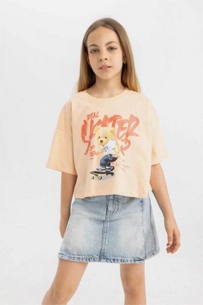 DeFacto تي شيرت بناتي بأكمام قصيرة وياقة دائرية مطبوعة (24 HS)