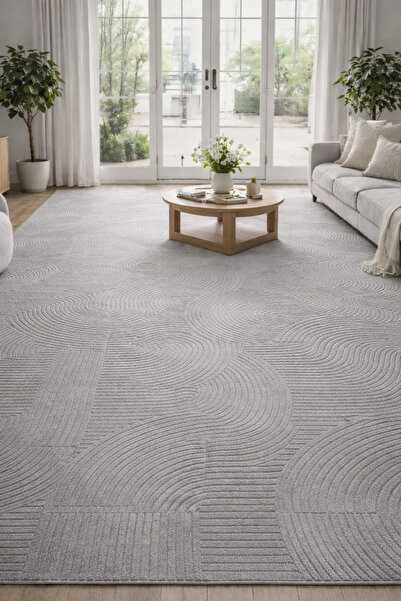 Merinos Rölyef Joy Gri Kaymaz Taban Halı Yolluk Kilim Büyük Ebatlar