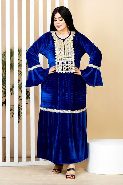 AsrymShop Winter abaya, lightweight velvet, blue