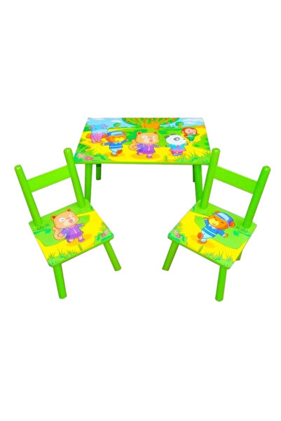 Krista Set masă pentru copii cu două scaune, MDF, verde, 59x39x40 cm