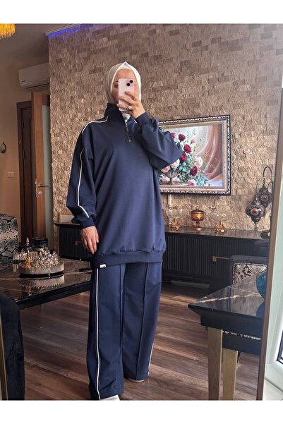 Wovi Moda Women's Tracksuit Set Double Set with Zipper Collar