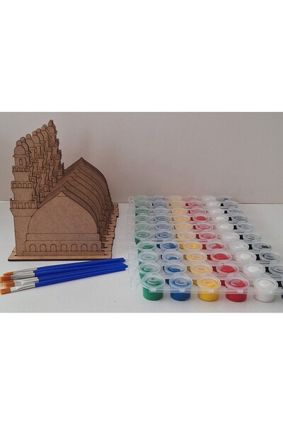 Ebrulisler 10 Adet Mescidi Nebevi 10 Boya 10 Fırça Ahşap Boyama Dini Aktivite...