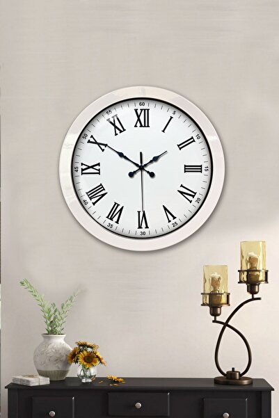 Lunaev ساعة حائط معدنية بيضاء بأرقام رومانية مقاس 36 سم