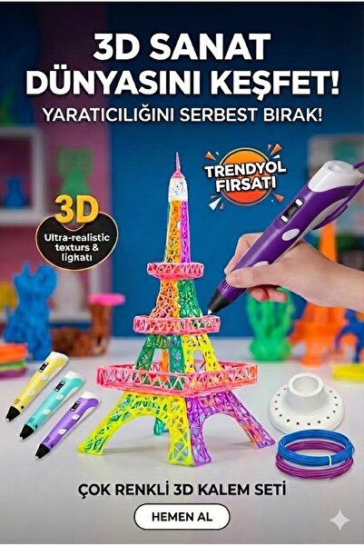Leyaton 3D Kalem Seti (MOR ) Dijital Göstergeli + 3 Renk Filament Hediyeli Eğ...