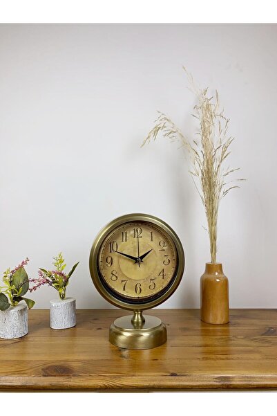 Pazarcan Modern ve Şık Eskitme Metal Dekoratif Masa Saati 25x20 cm, Ev ve Ofi...