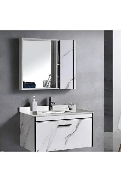 KORMAN TECHNIK Bathroom Furniture Set, 80x48cm, 2 Pieces, Black and White