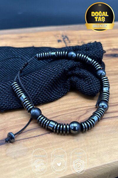 Balzamin Design Men's Hematite Stone Bracelet – Strength and Grounding – Macr...