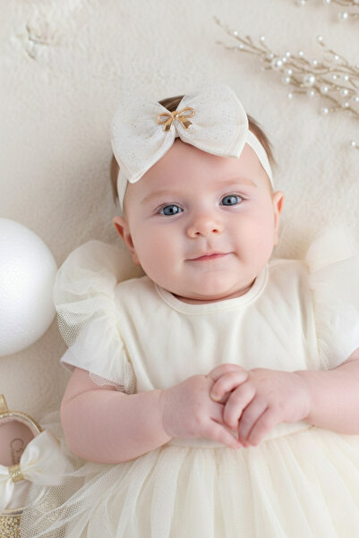 chipiques Gold Glittery Tulle Bow Baby Headband – Special Day & Newborn Acces...