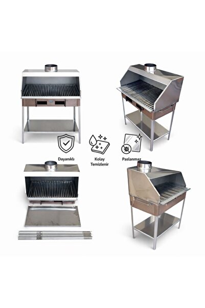 ÖZSAL KROM ÇELİK 60X32 CM BÜYÜK BOY PORTATİF KAPAKSIZ SEHBALİ MANGAL