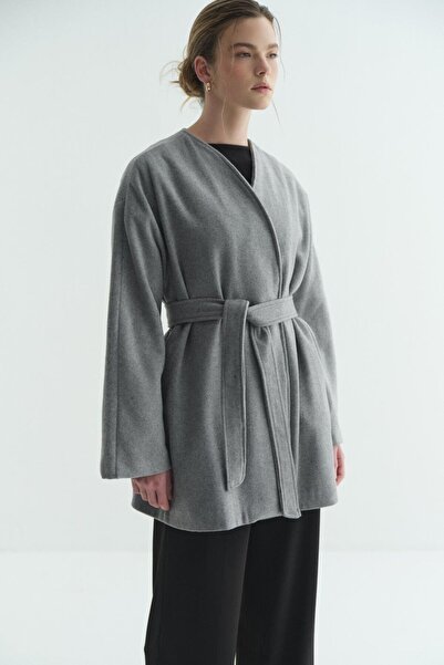 Merve Gültekin Lined Cashmere Kimono Melange Gray