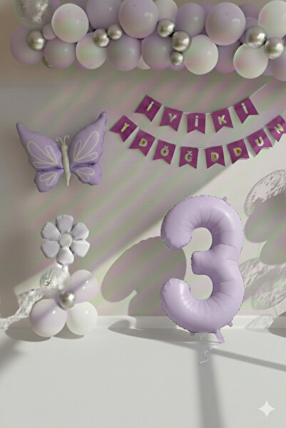 ÇITIPITISTORE Lila rakam kelebek papatya folyo balonlu doğum günü balon set