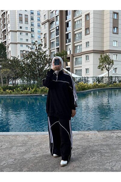 Wovi Moda Women's Hijab Tracksuit Set Zippered Collar