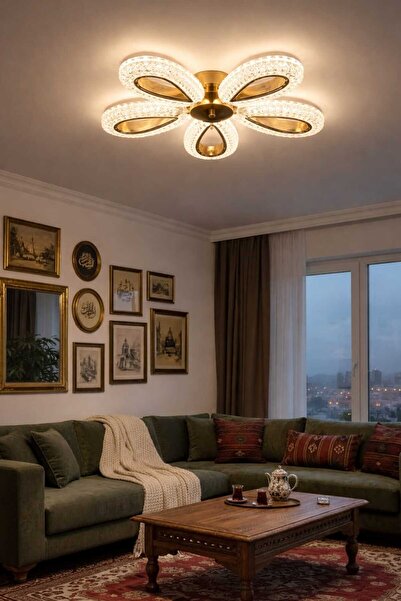 Marsel Lighting YAGMUR 5Lİ GOLD PLAFONYER AVİZE 3 RENK LED SECENEKLİ SALON OT...