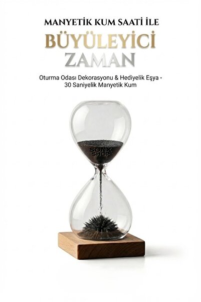 TakÇalıştır Manyetik Kum Saati Mıknatıslı Ahşap Standlı Dekoratif Masaüstü He...