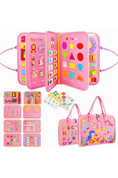 Circle Toys Montessori Keçe Aktivite Çantası – Busy Board - 8 Sayfa - Pembe