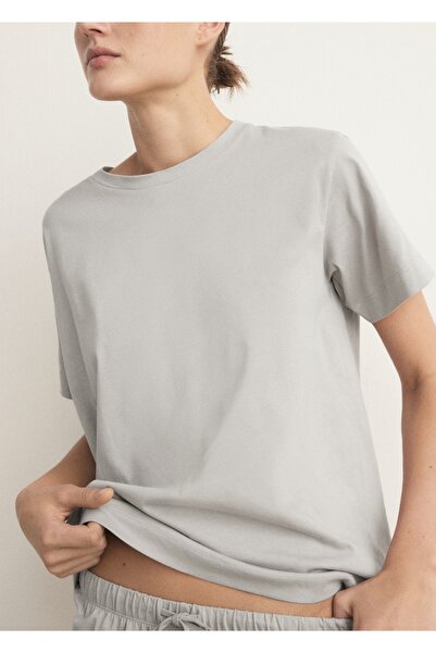 MANGO Woman Kısa kollu pamuklu iki parça pijama takımı