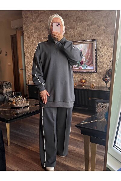 Wovi Moda Women's Tracksuit Set Double Set with Zipper Collar