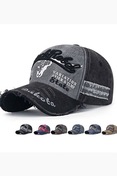 Giraffe Yıkamalı Eskitme Görünümlü Retro Pamuklu Siyah Beyzbol Cap Şapka
