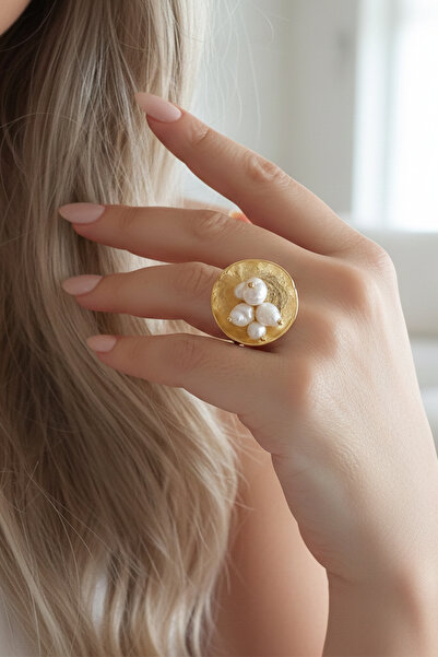 VAOOV 14 Ayar Altın Kaplama İnci Yüzük