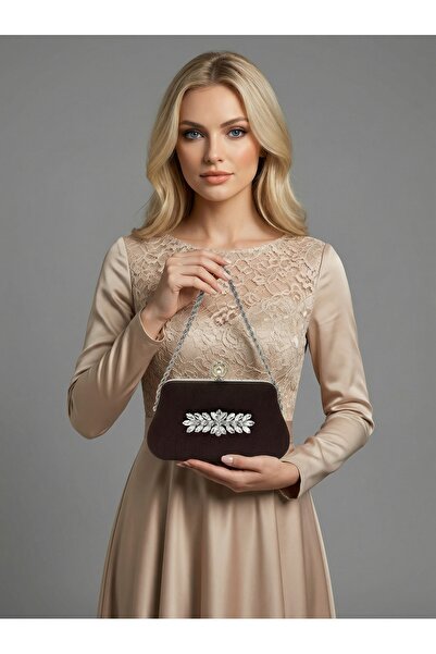 Biçanta Καφέ Ζ.Α.Ρ.Α. Σατέν κρυστάλλινη πέτρα με κεντημένη αλυσίδα Γυναικεία ...